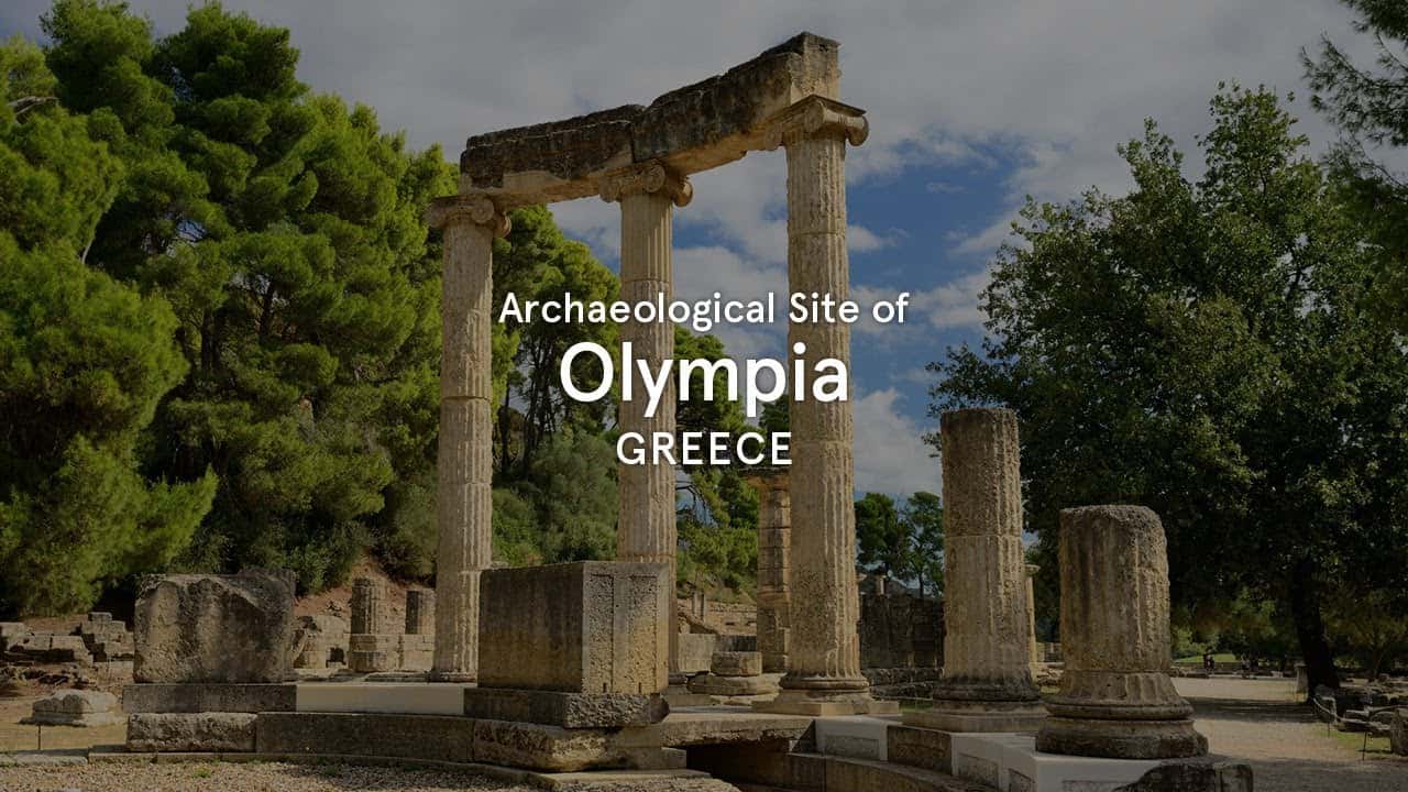 Monuments of The Archaeological Site of Olympia with virtual reality glasses and audio guide at Olympia Greece