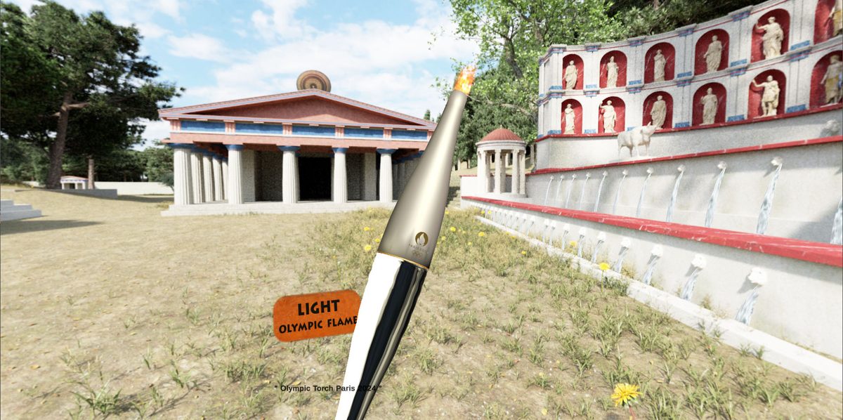 Lighting the Olympic flame at the Temple of Hera, in virtual reality