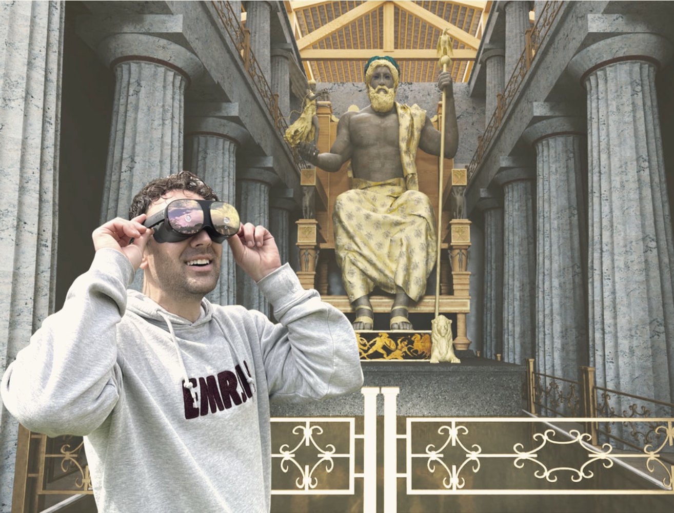 Wearing VR glasses inside the Temple of Zeus